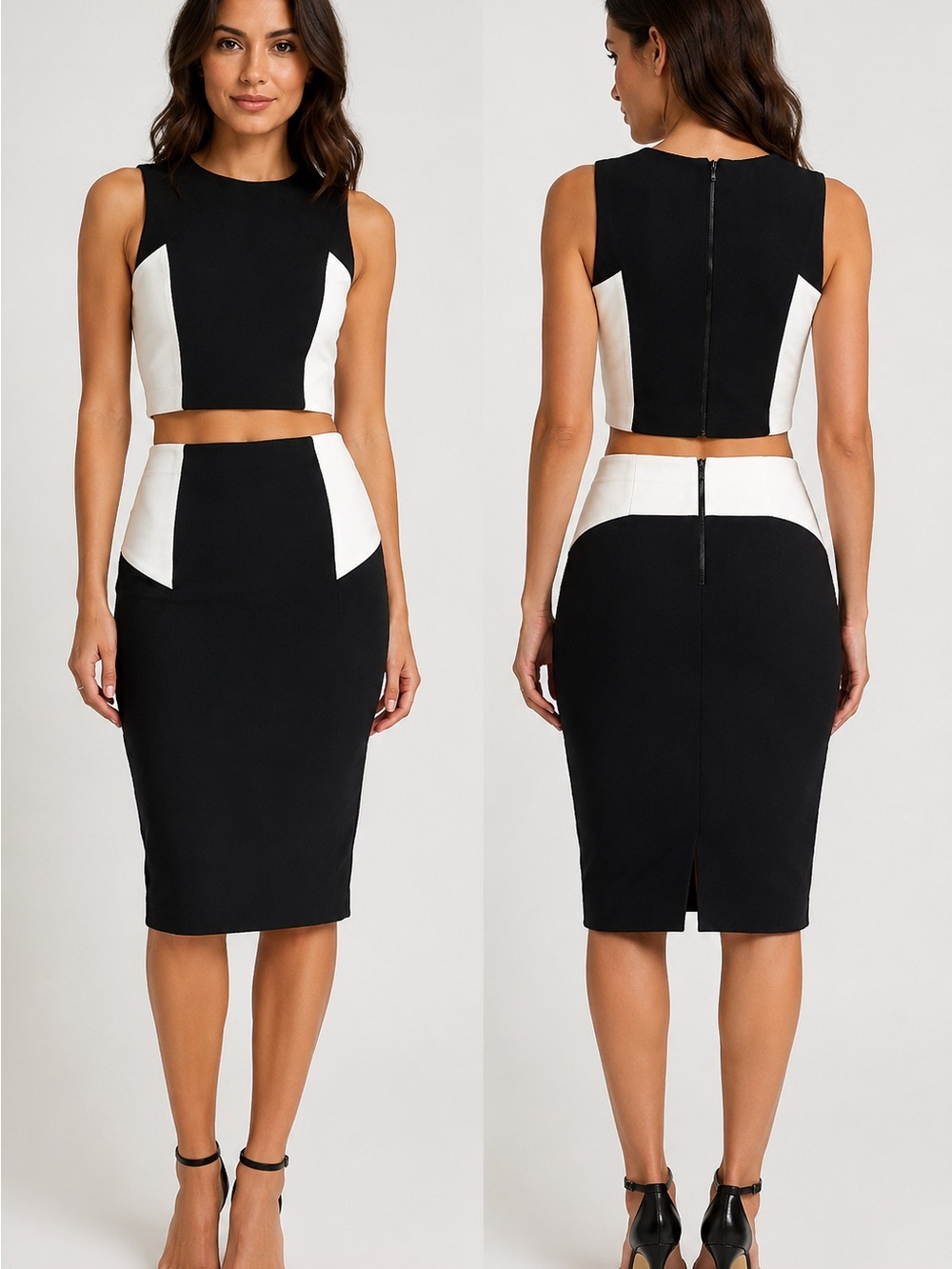 Alice + Olivia Black and Cream Colorblock Pencil Skirt